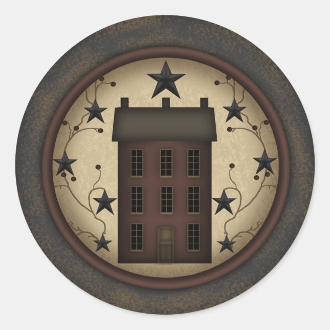 Primitive Red Saltbox House round sticker (Front)