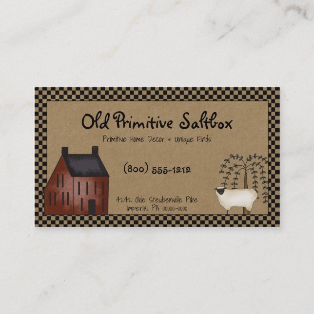 Primitive Red Saltbox House & Sheep Editable Business Card (Front)