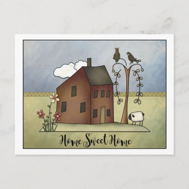 Primitive Salt Box Home Housewarming Party | Invitation Postcard (Front)