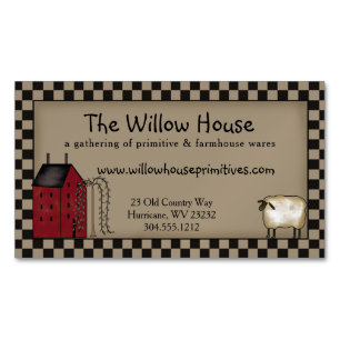 Primitive Saltbox House and Willow Tree Editable  Magnetic Business Card