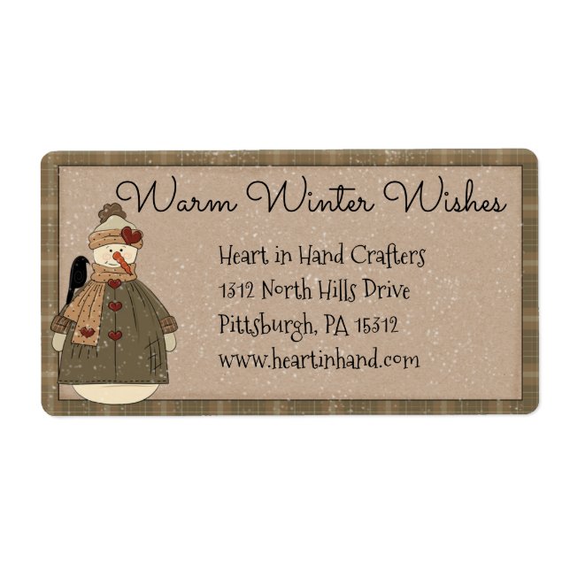 Primitive Snowman Address/Shipping Label (Front)