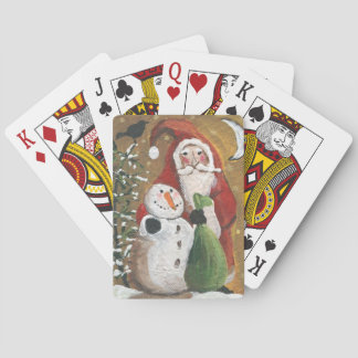 Primitive Snowman and Santa Claus Playing Cards