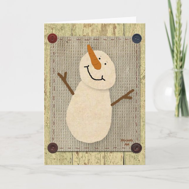 Primitive Snowman Christmas Card (Front)