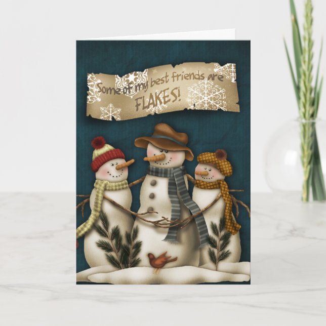 Primitive Snowman Christmas Greeting Card (Front)