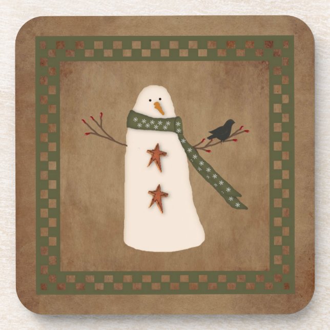 Primitive Snowman Cork Coaster (Front)
