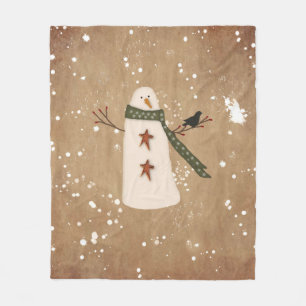 Primitive Snowman Fleece Blanket