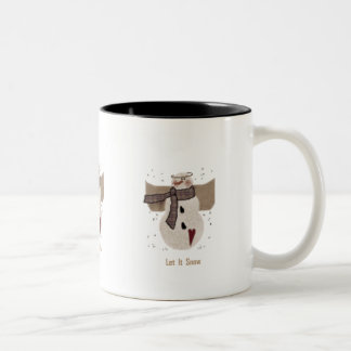 Primitive Snowman, Let it Snow Two-Tone Coffee Mug