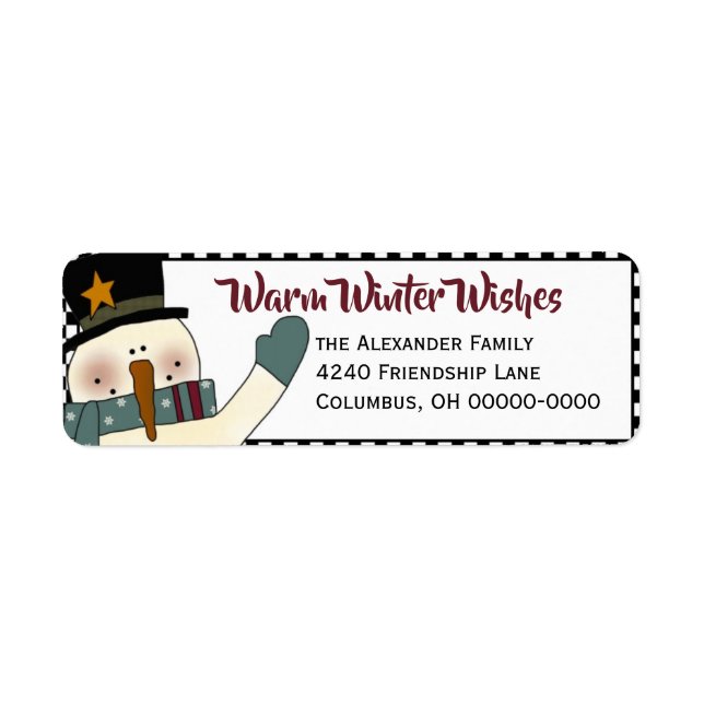 Primitive Snowman Return Address Label-Holiday (Front)