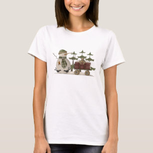 Primitive Snowman & Teddy Bear Wagon T-Shirt