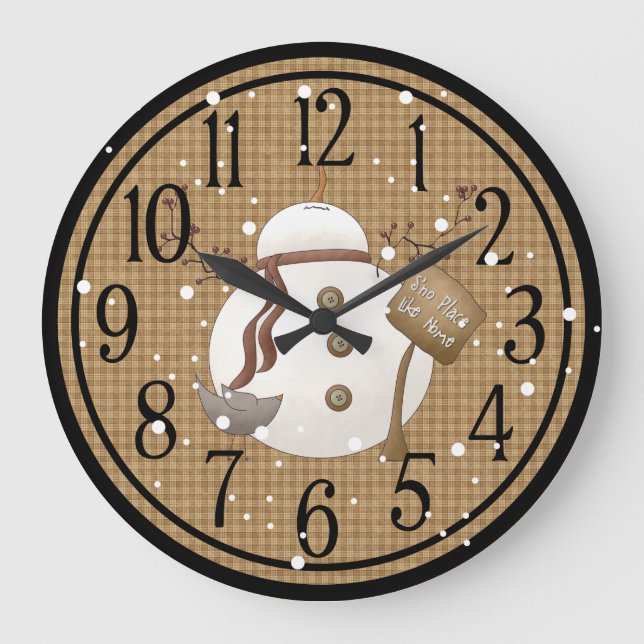 Primitive Snowman There's Snow Place Like Home Large Clock (Front)