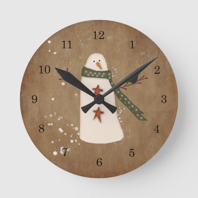 Primitive Snowman Wall Clock (Front)
