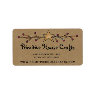 PRIMITIVE STAR & BERRIES ON KRAFT RETURN ADDRESS LABEL