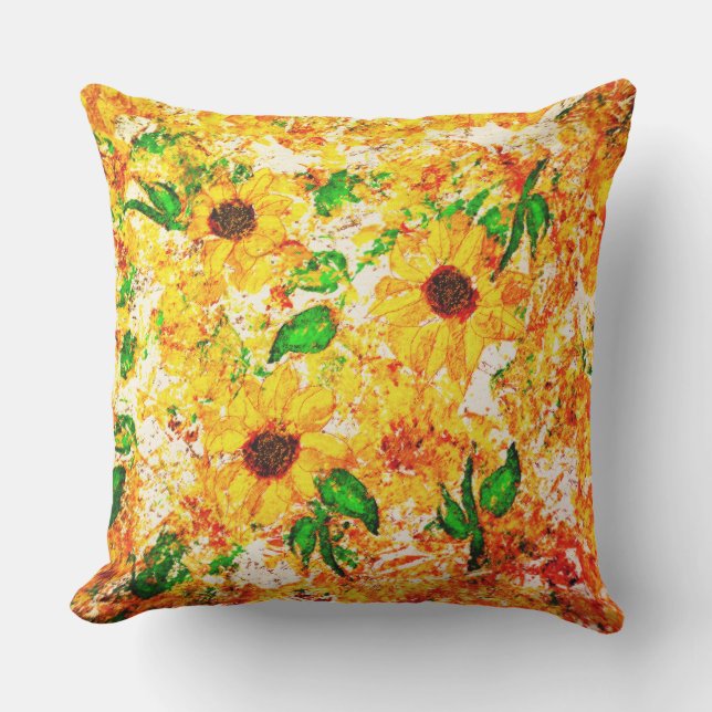 Primitive Sunflowers Green Leaves Rustic Outdoor Pillow (Front)