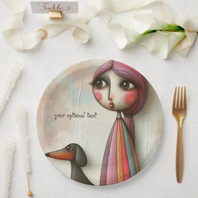 Primitive Textured Dachshund Party Paper Plates (Wedding)