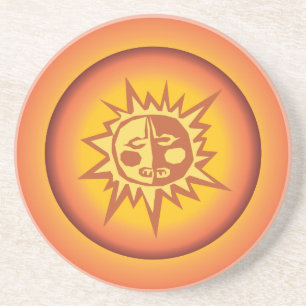 Primitive Tribal Sun Design Red Orange Glow Coaster