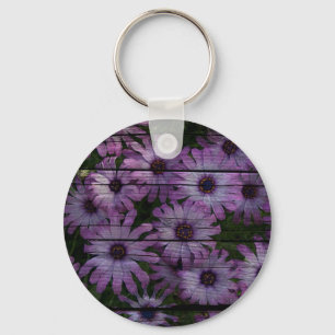 Primitive Western Country Barn Board purple daisy Keychain
