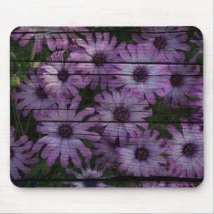 Primitive Western Country Barn Board purple daisy Mouse Pad