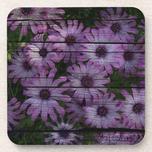 Primitive Western Country Barn plank purple daisy Coaster (Front)