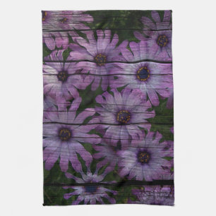 Primitive Western Country Barn plank purple daisy Kitchen Towel