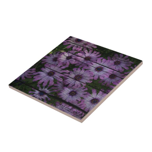 Primitive Western Country Barn plank purple daisy Tile (Side)