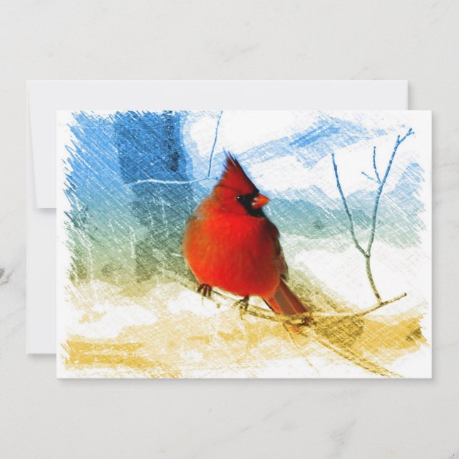 Primitive western country christmas red cardinal invitation (Front)