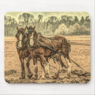 Primitive Western country farm animal draught hors Mouse Pad
