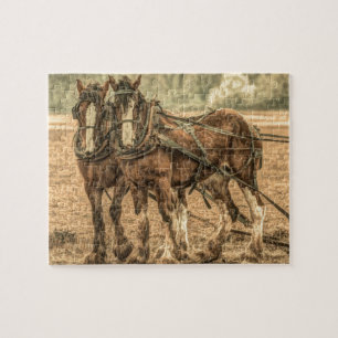 Primitive Western country farm horses Jigsaw Puzzle