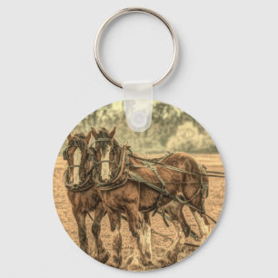 Primitive Western country farm horses Keychain