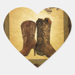 primitive western country horseshoe cowboy boots heart sticker