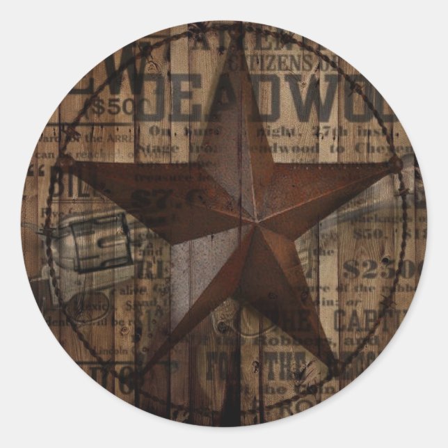primitive wild western country Texas Star cowboy Classic Round Sticker (Front)