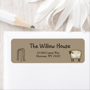 Primitive  Willow Tree and Sheep Return Address