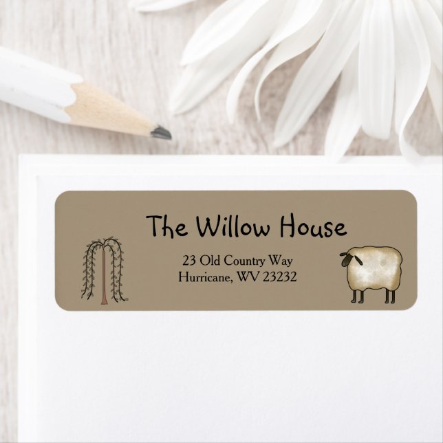 Primitive  Willow Tree and Sheep Return Address (Insitu)