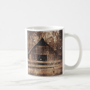 Primitive Winter Snow Country Rural Old Barn Coffee Mug