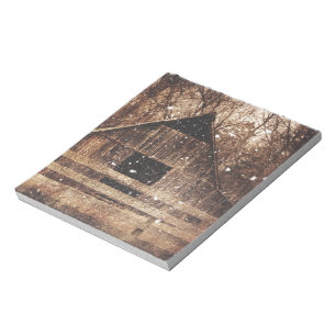 Primitive Winter Snow Country Rural Old Barn Notepad