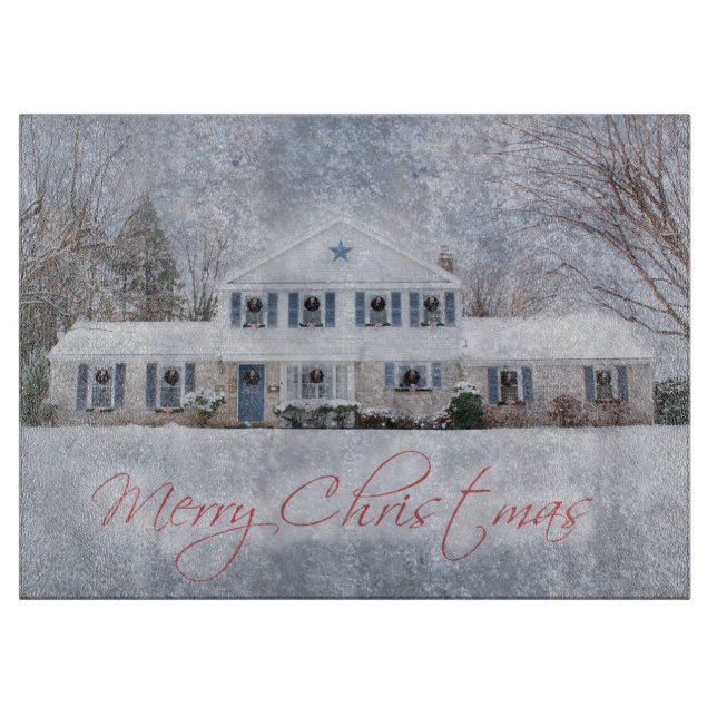 Primitive Winter Snow Country Rustic Open House Cutting Board (Front)