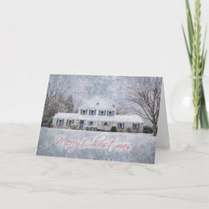 Primitive Winter Snow Country Rustic Open House Holiday Card