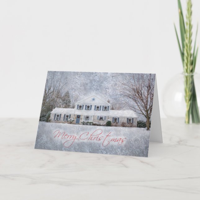 Primitive Winter Snow Country Rustic Open House Holiday Card (Front)