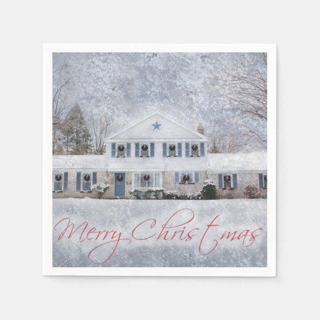 Primitive Winter Snow Country Rustic Open House Napkin (Front)