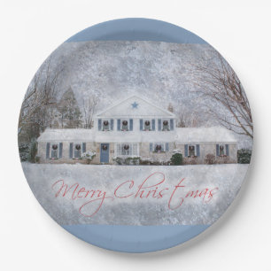 Primitive Winter Snow Country Rustic Open House Paper Plate