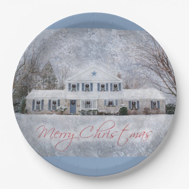 Primitive Winter Snow Country Rustic Open House Paper Plate (Front)