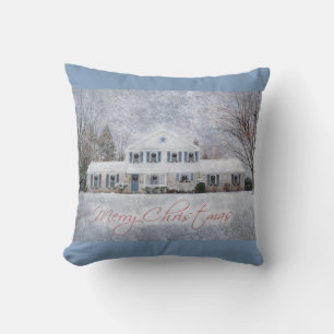 Primitive Winter Snow Country Rustic Open House Throw Pillow