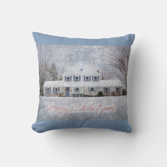 Primitive Winter Snow Country Rustic Open House Throw Pillow (Front)