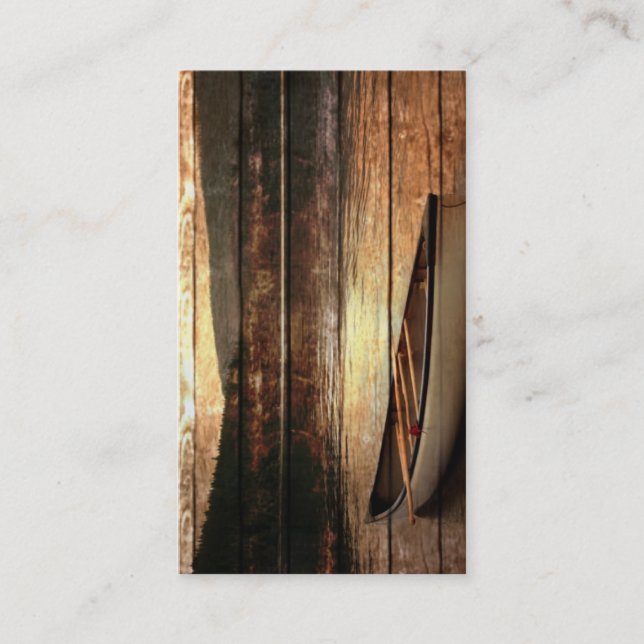 Primitive Wood grain reflection Lake House Canoe Business Card (Front)