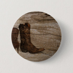 Primitive Wood grain Western country cowboy boots 2 Inch Round Button