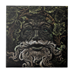primitive woodland foliage forest god greenman tile