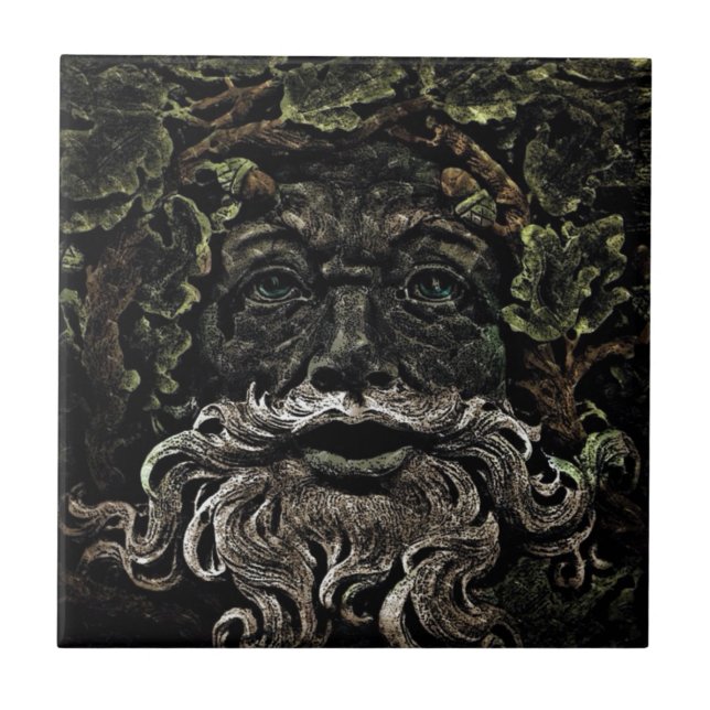 primitive woodland foliage forest god greenman tile (Front)