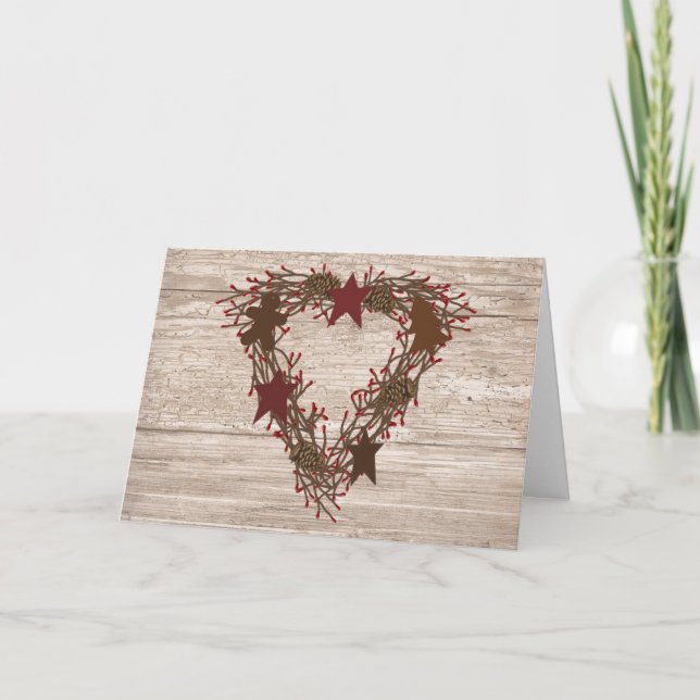 Primitive Wreath Christmas Card (Front)