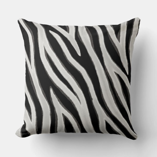 Primitive Zebra Stripes Dark Light Grey Throw Pillow (Front)