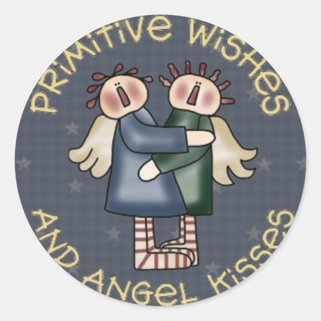 Primive Country Round Angel Stickers (Front)