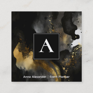 Primordial Sweep Black Gold Abstract Design Square Business Card
